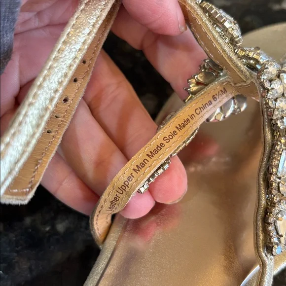 Badgley Mischka Crystal Embellished Gold Sandals - Picture 6 of 7